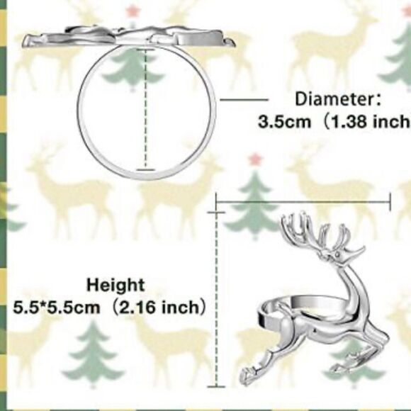 Set (6) Silver REINDEER NAPKIN RINGS Holders Holiday Christmas Table Decor 2.25" - Picture 8 of 13